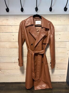 Babaton Faux Leather Trench Coat - Tan Cognac